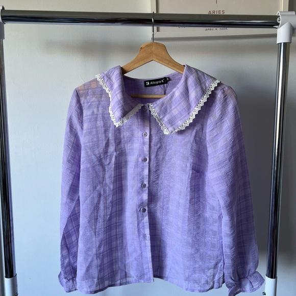 Allegra K Tops - Allegra K Lavender Button-Up Blouse with Lace Collar